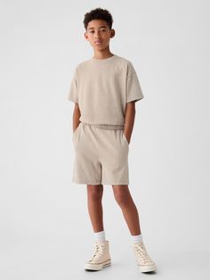 Soft jersey cotton pull-on shorts.  Elasticized waist.  Front slant pockets.  Easy pull-on waist.  Easy through the hip and thigh. Gap Kids, Boy Shorts, New Woman, Boy Outfits, Baby Toddler, Gap, Travel, Clothes