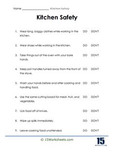 kitchen safety worksheet with instructions