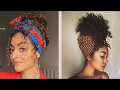 Head Scarf Curly Hair Black Women, Head Wrap For Curly Hair, Curly Bun With Bandana, Bed Hair Wrap, Headwrap Curly Hair, Satin Head Scarf Curly Hair, Satin Scarf Curly Hairstyles, Wrapping Natural Hair, Hair Wrap Tutorial Scarves