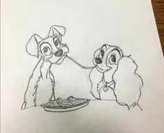 a drawing of two mice holding hands over a plate of spaghetti