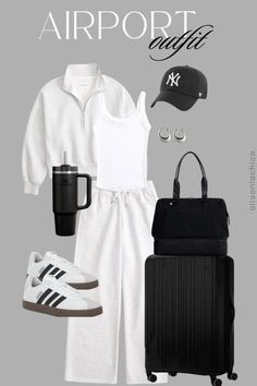 Tracksuit Outfit Women Airport, Outfit Inspo Airport, Black And White Airport Outfit, Airport Mom Outfit, Travel Outfit Inspo Airport Style, Mom Travel Outfit Airport, Airport Outfit 2024, Airport Fits Aesthetic, Old Money Airport Outfit