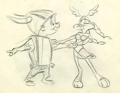 a drawing of two cartoon characters holding hands