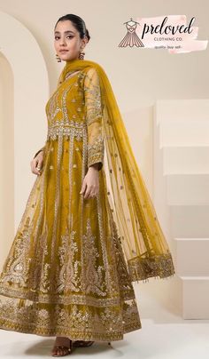 Beautiful dress Perfect for Mayon and Haldi event. Tropical Embroidery, Frock Style, Organza Shirt, Formal Wear Dresses, Organza Dupatta, Silk Dupatta, Silk Pants, Embellished Dress, Raw Silk