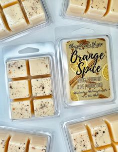 orange spice soaps are packaged in plastic containers