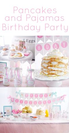 a pancake and pajama's birthday party is featured in this collage