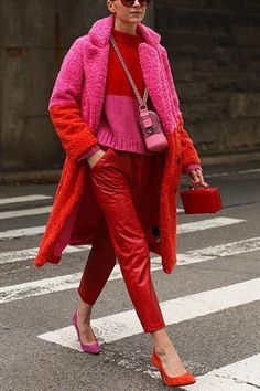 Block Button, Double Breasted Overcoat, Coat Pocket, Pink Coat, Winter Mode, Red Outfit, Outerwear Women, Color Combinations