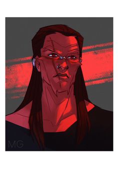 a drawing of a man with long hair and glasses on his face, staring at the camera