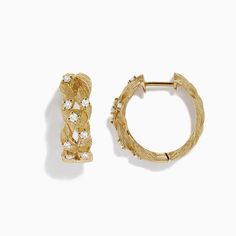 Effy D'Oro 14K Yellow Gold Diamond Filigree Hoop Earrings, 0.41 TCW Filigree Hoop Earrings, Yellow Stone, Gold Yellow, Round Diamonds, Gold Diamond, Gold Metal, Hoop Earrings, Wedding Rings, Yellow Gold