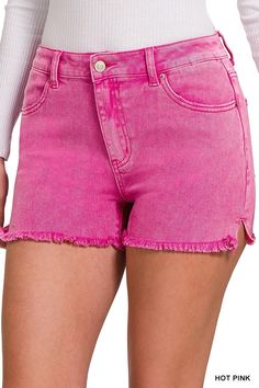 Acid Washed Colored Denim Shorts | gussieduponline Colored Denim Shorts, Ash Pink, Acid Wash Shorts, Hot Pink Shorts, Short Jean, China Style, Acid Wash Denim, Judy Blue Jeans, Trendy Shorts