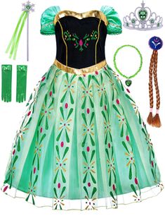 PRICES MAY VARY. Package Included: Our Package come with a beautiful and elegant Anna princess dress, plus a crown , wand ,necklace, wig and gloves. Material: Anna dress for girls is made from a 65% nylon and 35% cotton,non-itchy,comfortable and soft,friendly to the child’s skin. Design: Anna costume for girls comes with glittering organza overlay. Elastic waist with gold laceworkvelvet. Shiny cuff and adorable floral print cover hem,your little princess will love it. Rich accessories: Frozen dr