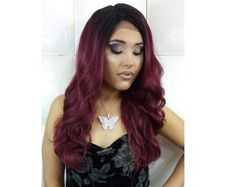 * Lace Front Wig * Burgundy / Red Wine (brown roots) * 24 inches in length * Glamorous Hair, Long Wavy, Loose Waves * 5 inch Part * Swiss Lace Front * 100% Synthetic Fiber FINAL SALE - No returns or exchanges policy due to pandemic. Please look at all photos and video before placing order. If you have any questions or concerns please contact us. Red Hair Pieces, Maroon Hair, Cotton Candy Hair, Wine Red Hair, Candy Hair, Glamorous Hair, Red Wigs, Bun Hairstyles For Long Hair, Dark Roots