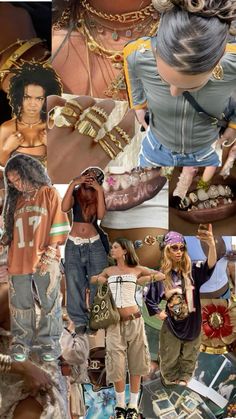 collage of photos with different people wearing clothes and jewelry, including one woman's head