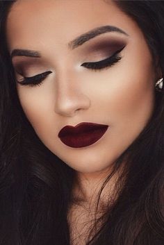 #ShopStyle #shopthelook #WeddingGuestLooks #DateNight #nightmakeup #beautymakeup Bridal Smokey Eye Makeup, Burgundy Makeup, Makeup Cantik, Make Up Designs, Burgundy Lips, Dark Lipstick, Smink Inspiration, Makijaż Smokey Eye, Dark Makeup