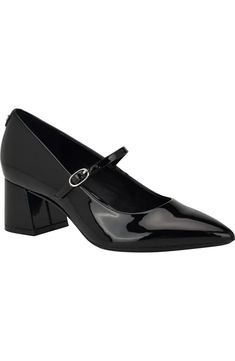 Calvin Klein Leora Pointed Toe Mary Jane Pump (Women) | Nordstrom Pointed Toe Mary Jane Court Shoes For Office, Office Mary Jane Court Shoes With Pointed Toe, Mary Janes With Sculpted Heel And Pointed Toe, Evening Mary Janes With Pointed Toe, Mary Jane Patent Leather Heels With Contrasting Heel Counter, Mary Jane Patent Leather Heels With Contrasting Heel, Pointed Toe Mary Janes With Heel Strap, Pointed Toe Mary Janes With Sculpted Heel For Work, Chic Pointed Toe Mary Janes For Workwear