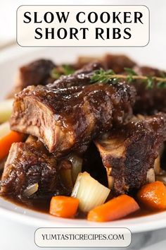 Impress your family with these fall-off-the-bone slow cooker short ribs! A rich, savory sauce and slow cooking magic transform this dish into a gourmet meal with minimal effort. Perfect for weeknight dinners or entertaining guests—this recipe is as easy as it is delicious!  #CrockPotShortRibs #SlowCookerComfortFood #EasyGourmet #FamilyDinners #BraisedBeef Chuck Short Rib Recipes Slow Cooker, Bone In Beef Short Rib Recipes Crockpot, Short Ribs Side Dishes, Crockpot Short Ribs Slow Cooker, Short Ribs Recipe Instant Pot, Short Ribs Recipe Crockpot, Dutch Oven Short Ribs, Short Ribs Recipe Oven, Boneless Short Ribs Recipe