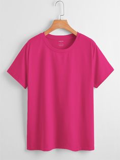 Mock Up T Shirt, Hot Pink Tee, Hot Pink Shirt, Pink Tee Shirt, T Shirt Png, Shirt Print Design, Clothing Mockup, Round Neck Tees