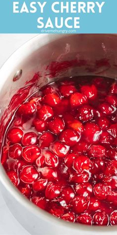 cranberry sauce in a pot with the words easy cherry sauce