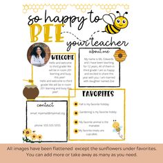 a bee themed teacher's poster with the text, so happy to be your teacher