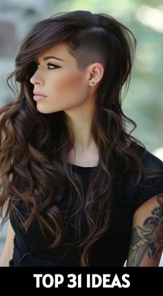 6 Eye-Catching Side Shaved Hairstyles to Try Now Long Hair Undercut Women Side Shave, Badass Hairstyles For Long Hair, Long Hair With Undercut For Women, Heavy Metal Hairstyles, Half Shaved Hair Long, Side Shaved Hairstyles Long Hair, Long Hair Short Sides, Long Hair With Shaved Sides, Side Shaved Hairstyles