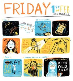 an image of a poster with words on it that say friday, and some people are talking