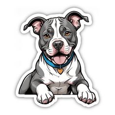 a dog sticker with an image of a pitbull on it's chest