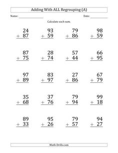 the addition worksheet for adding with all regroups to one digit number