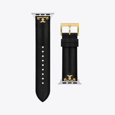 Made exclusively for your Apple Watch®, the Kira band is crafted in soft leather and detailed with a Double T. To attach, push the quick-release button on the back of the watch to slide out and replace the existing band. Luxury Black Apple Watch Band, Luxury Leather Watch Accessories With Black Band, Luxury Black Watch Bands, Luxury Adjustable Black Apple Watch Band, Luxury Black Leather Watch Bands, Classic Leather Gold Apple Watch Band, Luxury Adjustable Leather Strap Watch Band, Luxury Adjustable Watch Bands With Palladium Hardware, Womens Designer Watches