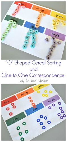 two different types of beads on a sheet of paper with the words shaped cereal sorting and one