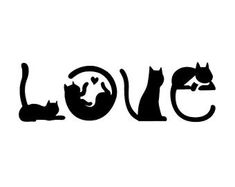 the word love with two cats and a cat on it's back is shown in black