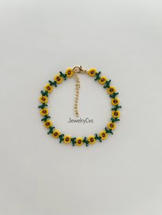 Title: Sunflower Bead Anklet Bracelet Girasol Gift for Women  Approximate; bracelet length: 16 cm + 5 cm adjustable chain, anklet length: 21 cm + 5 cm adjustable chain It was made with glass beads. Quality materials were used. I recommend that you keep the product away from contact with water, sweat,  perfume and chemicals. Seed Bead Bracelet Ideas, Bead Bracelet Ideas, Glass Seed Bead Bracelet, Sunflower Bracelet, Bead Anklet, Cute Ear Piercings, Sunflower Necklace, Seed Bead Bracelet, Beaded Anklets