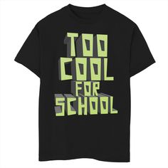 He's sure to love wearing this boys' Too Cool For School Graphic Tee.  Crewneck Short sleevesFABRIC & CARE Cotton Machine wash Imported Size: X Small. Color: Black. Gender: male. Age Group: kids. Text Tee, Graphic Tee Outfits, Graphic Tee Design, Too Cool For School, Boy Tees, Boys Top, School Shirts, Boys T Shirts, Graphic Shirts