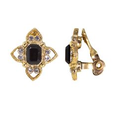 Gold Tone Crystal Rectangle Floral Clip On Earrings Black Elegant Rectangular Clip-on Earrings For Formal Events, Elegant Gold Rectangular Clip-on Earrings, Channel Jewelry, Chic Fashionista, Everyday Casual Outfits, 1928 Jewelry, Vintage Inspired Jewelry, Jewelry Crystal, Jewelry Companies