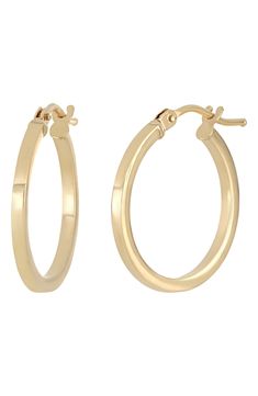 Part of our online trunk show, this style is available for a limited time through July 31.Pipe-cut hoop earrings handcrafted from 14-karat gold are designed to deliver shapely shine. 1/2" diameter 14k gold Made in Italy 14k Gold Hallmarked Hoop Earrings, 14k Gold-filled Tarnish-resistant Hoop Earrings, Nickel-free Yellow Gold Plated Hoop Earrings, Yellow Gold Hoop Earrings With Gold-tone Hardware, Hypoallergenic 14k Gold-filled Hoop Earrings, Bony Levy, July 31, Limited Time, Trunk