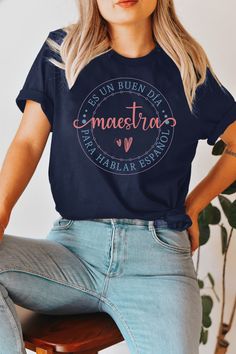 Maestra shirt, Spanish Teacher Shirt, Maestra Bilingue, Bilingual Teacher, Mexican Shirt, Latina Teacher, spanish teacher gift For other similar items, click here: https://www.etsy.com/shop/OutfittersAve?ref=seller-platform-mcnav&section_id=39670729 Browse through our store here: https://www.etsy.com/shop/outfittersave ★ SIZING ⮕ Please check the size chart in the listing photos! ⬅ This shirt (Bella Canvas 3001) is unisex and true to size, with a relaxed fit. If you prefer a slimmer fit, consider a smaller size. Contact us if you have a special request. If you would like this design on a v-neck shirt, youth kid's shirt, hoodie, sweatshirt, long sleeve shirt, tank top, mug or anything else, please send us a message! ★★ PRODUCTION & SHIPPING TIME  ＊ Production time: 2-7 business days  ＊ US S Teacher Shirts In Spanish, Spanish Shirt Ideas, Spanish Club Shirts, Spanish Teacher Shirts, Bilingual Teacher Shirt, Spanish Teacher Gifts, The Office Tshirt, Office Shirts, Mexican Shirt