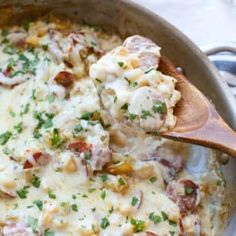 a casserole dish with meat and cheese