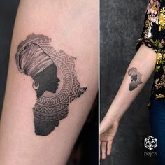 two photos side by side one with a woman's head and the other has a tattoo on her arm