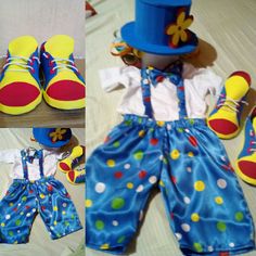 the doll is wearing blue and yellow polka dots