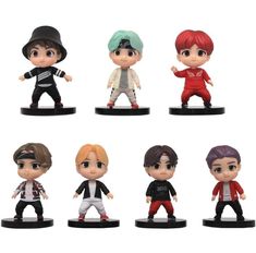 the figurines are all different colors and sizes