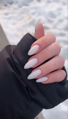 White Polygel Nails Design, Almond Shape White Nails, Milky Almond Nails, Small Almond Nails, Glazed Doughnut Nails, Brown Almond Nails, Doughnut Nails, Fresh Nail Art, Nails Milky