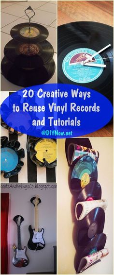 various records are stacked on top of each other with the words 20 creative ways to reuse vinyl records and turn them into wall art