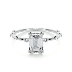 Gia Certified White Gold Emerald Diamond Ring, White Gold Emerald-cut Diamond Ring With Vs Clarity, White Gold Emerald-cut Lab-grown Diamond Ring, Emerald Cut Lab-grown Diamond Ring With Accents, Gia Certified Emerald Diamond Ring, Timeless Style, Lab Created Diamond Rings, Emerald Ring Engagement Diamond, Vs1 Diamond, Measure Ring Size