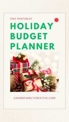 a holiday budget planner with presents and pine cones