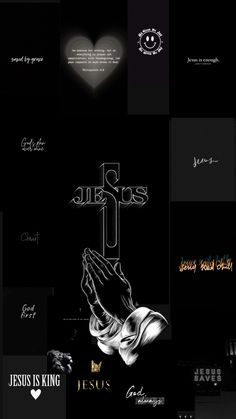 a collage of different images with the words jesus is king and an image of a cross