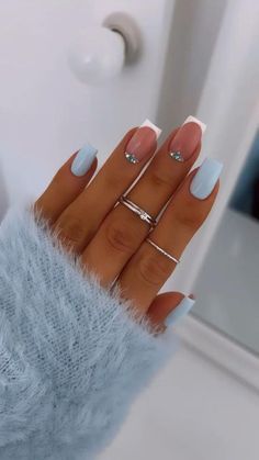 E Aesthetic, Baby Blue Nails, Spring Acrylic Nails, Diy Acrylic Nails, Fancy Nails Designs, Silver Nails, Chic Nails, Gold Nails, Vintage Aesthetic