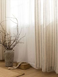 Minimal Linen Cotton Stripe Curtain │ Modern Simple Long Wide Window Drapes  Besontique Home Decor Winder Drapes Blue Striped Curtains, Measuring Curtains, Curtain For Living Room, Bedroom Curtain, Curtain Window, Curtain Length