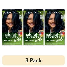 Shine brighter with bold blue black hair color with Clairol Natural Instincts Bold Permanent Hair Color Kit in BL28 Blue Black Colibri. This affordable at-home hair color kit provides up to 8 weeks worth of vivid permanent black hair dye that gently provides glossy, bold coloreven on dark hair color. Intensely pigmented, the blue black hair dye works on many shades. Clairols most gentle permanent hair coloring kit yet, this dermatologically-tested ammonia free hair dye kit has nourishing ingredi Blue Black Hair Dye, Box Hair Dye, Dark Hair Dye, Blue Black Hair Color, Clairol Natural, Clairol Natural Instincts, Moisturizing Hair Mask, Dyed Hair Blue, Blue Black Hair