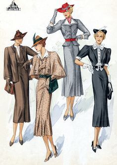 1940's Fashion, Fashion Drawings, Moda Vintage