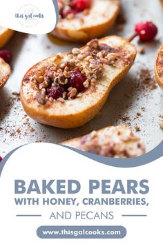 baked pears with honey, cranberries and pecans