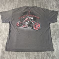 Vintage 2000s American Chopper Motorcycle Biker Spider Y2K Aesthetic Basic Essential Grey Graphic T Shirt Double Extra Large Mens Condition: Fair Used Condition = Has hole in the armpit plus some hole on the back of the shirt due to wear and age. Measurements: Please see photos above for all measurements IF YOU BUY TWO OR MORE ITEMS USE THE CODE BUNDLE @ CHECK TO SAVE 20% WE SHIP WITHIN 24 HOURS AFTER PURCHASE! Please be aware that we do not offer free returns!! The Buyer is responsible for the Moto Style Graphic Print Tops For Streetwear, Cotton Biker Top For Biker Events, Biker Style Streetwear Tops With Front Print, Black Moto Tops For Streetwear, Biker Style Tops With Front Print For Streetwear, Black Moto Top For Streetwear, Black Moto Style Tops For Streetwear, Grunge Crew Neck Tops For Biker Events, Biker Style Short Sleeve Tops For Biker Events