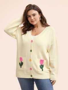 Scullery Maid, Cardigans Women, Floral Patches, Trendy Sweaters, Beige Style, Pocket Cardigan, Sleeve Pattern, Sleeves Pattern, Hoodie Top